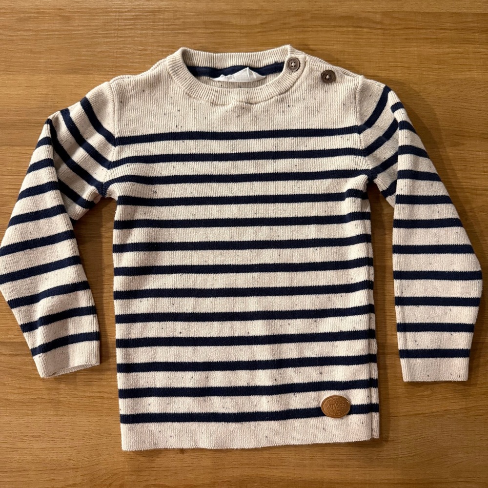 HM Kids Navy White Striped Speckled Knit Sweater Button Shoulder Size 5T 6